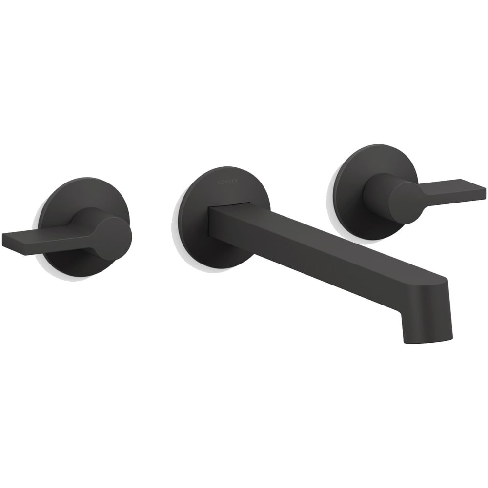 Components Double Handle Wall-Mount Bathroom Sink Faucet with Row Design Spout and Lever Handles - Includes Rough-In Valve