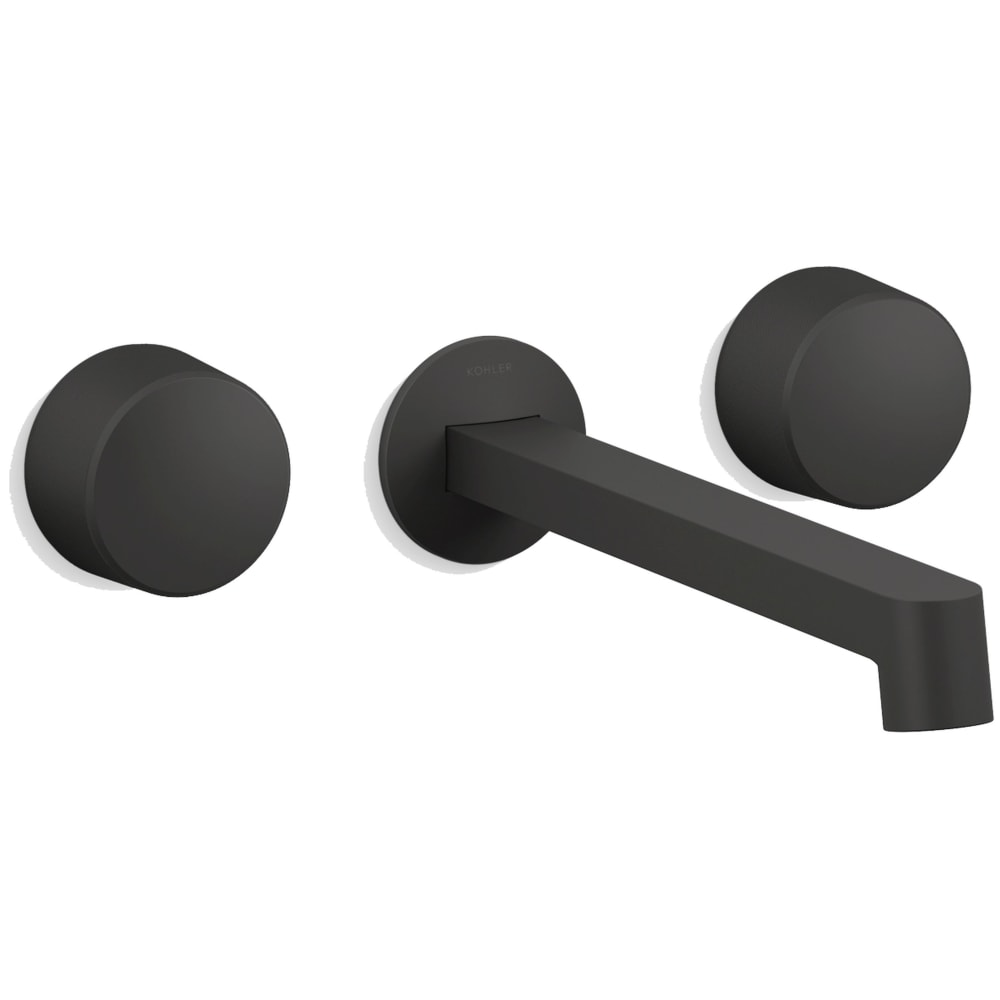 Components Double Handle Wall-Mount Bathroom Sink Faucet with Row Design Spout and Oyl Handles - Includes Rough-In Valve