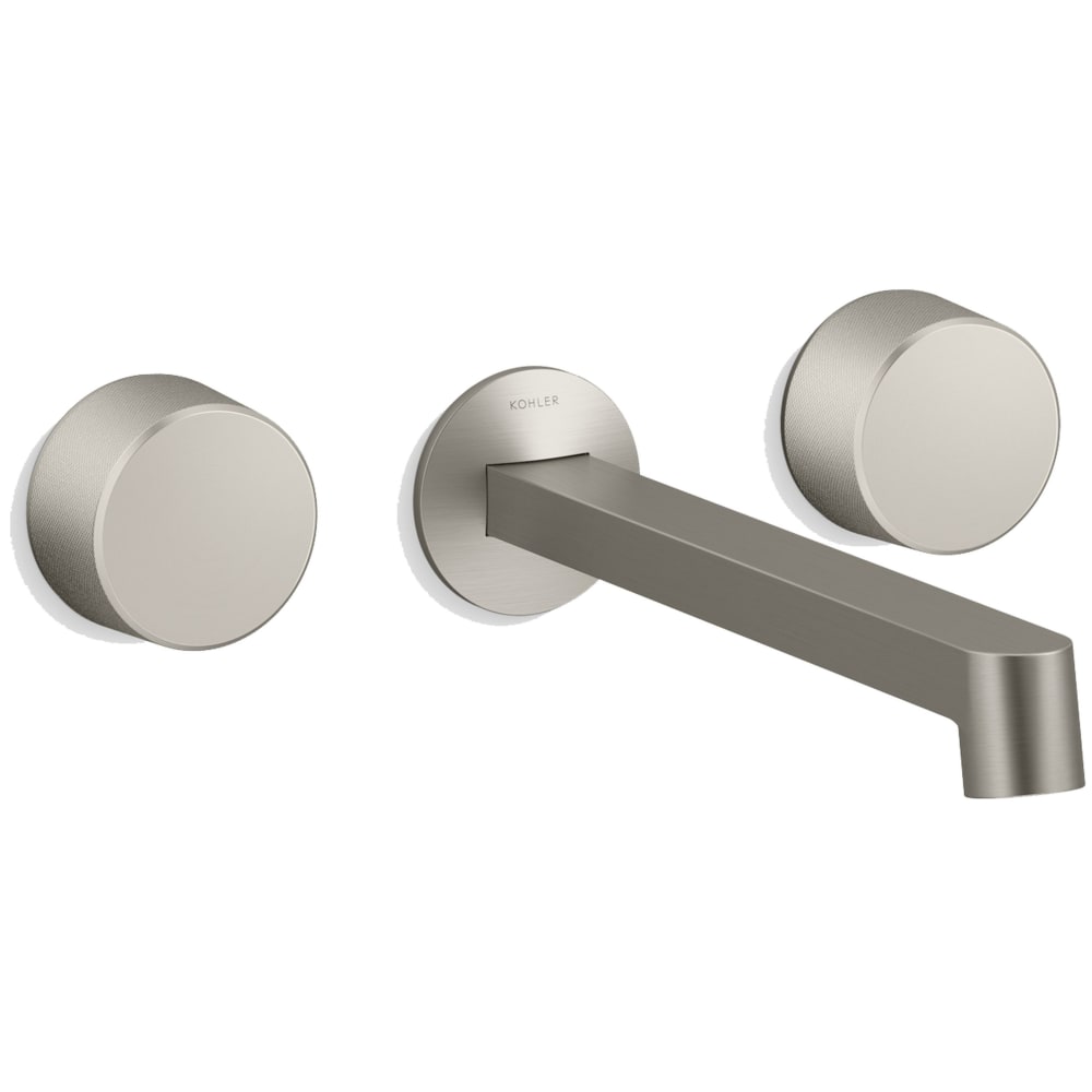 Components Double Handle Wall-Mount Bathroom Sink Faucet with Row Design Spout and Oyl Handles - Includes Rough-In Valve