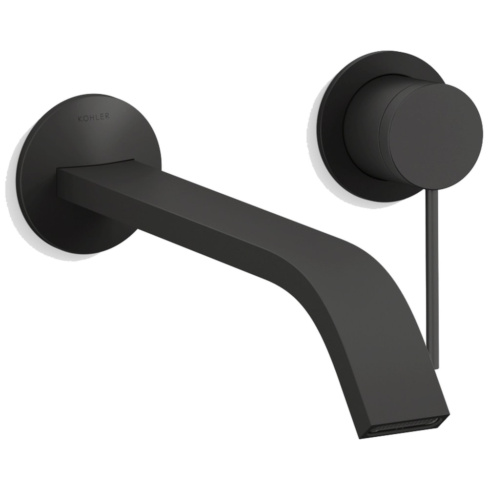 Components Single Handle Wall-Mount Bathroom Sink Faucet with Ribbon Spout and Thin Lever Handle