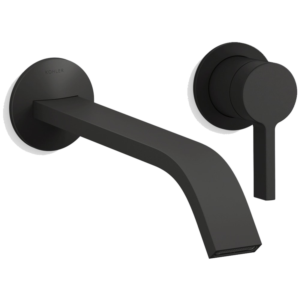 Components Single Handle Wall-Mount Bathroom Sink Faucet with Ribbon Spout and Standard Lever Handle