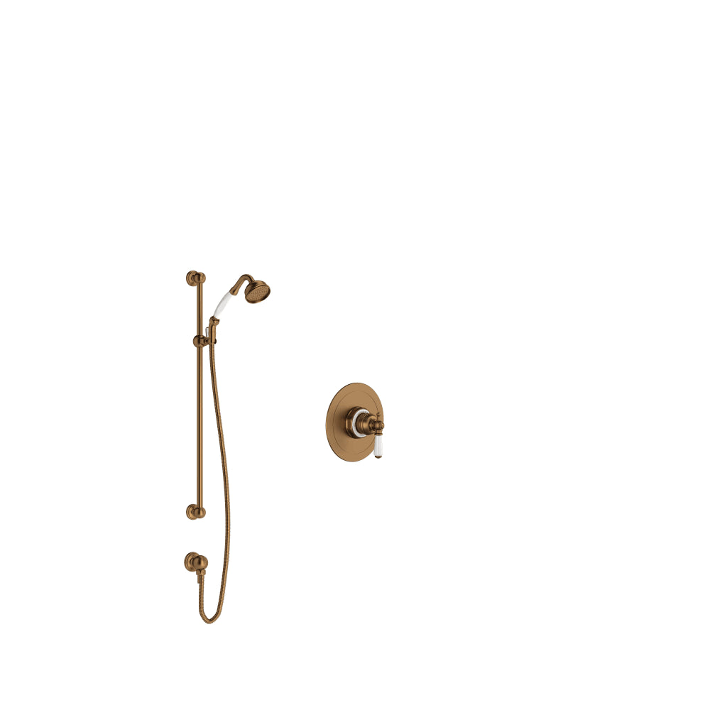 Edwardian Pressure Balanced Shower System with Hand Shower, Hose, and Valve Trim