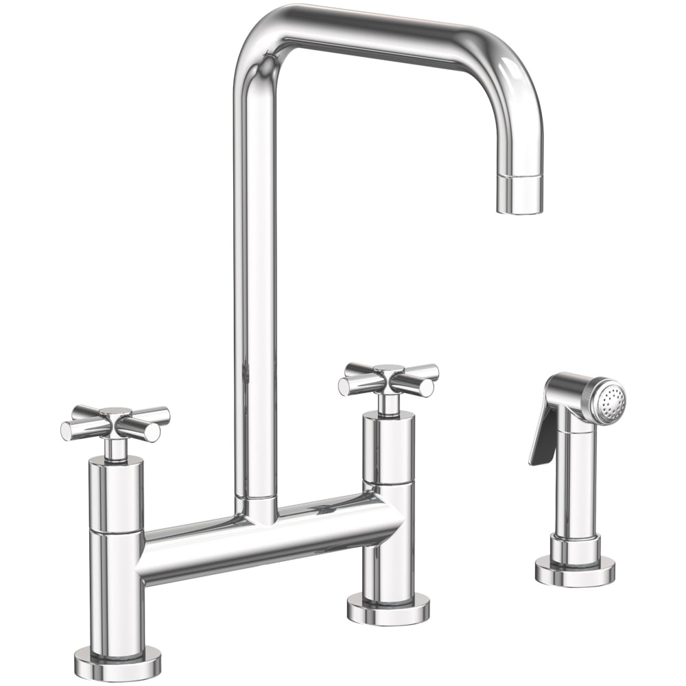 East Square 1.8 GPM Widespread Bridge Kitchen Faucet with Cross Handles - Includes Side Spray