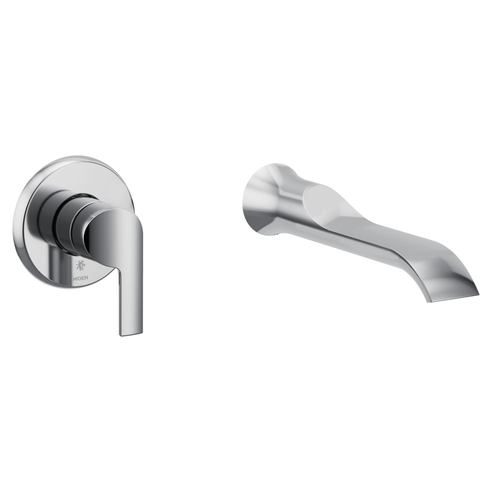 Moen 90 Degree 1.2 GPM Wall Mounted Widespread Bathroom Faucet with Pop-Up Drain Assembly Chrome