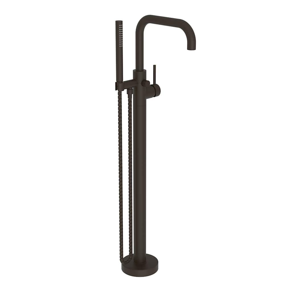 East Square Floor Mounted Tub Filler with Built-In Diverter - Includes Hand Shower