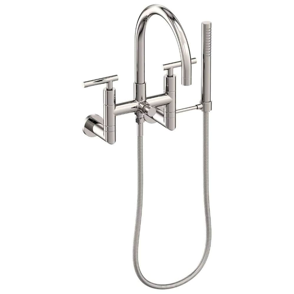 East Linear Wall Mounted Tub Filler with Lever Handles and Built-In Diverter - Includes Hand Shower