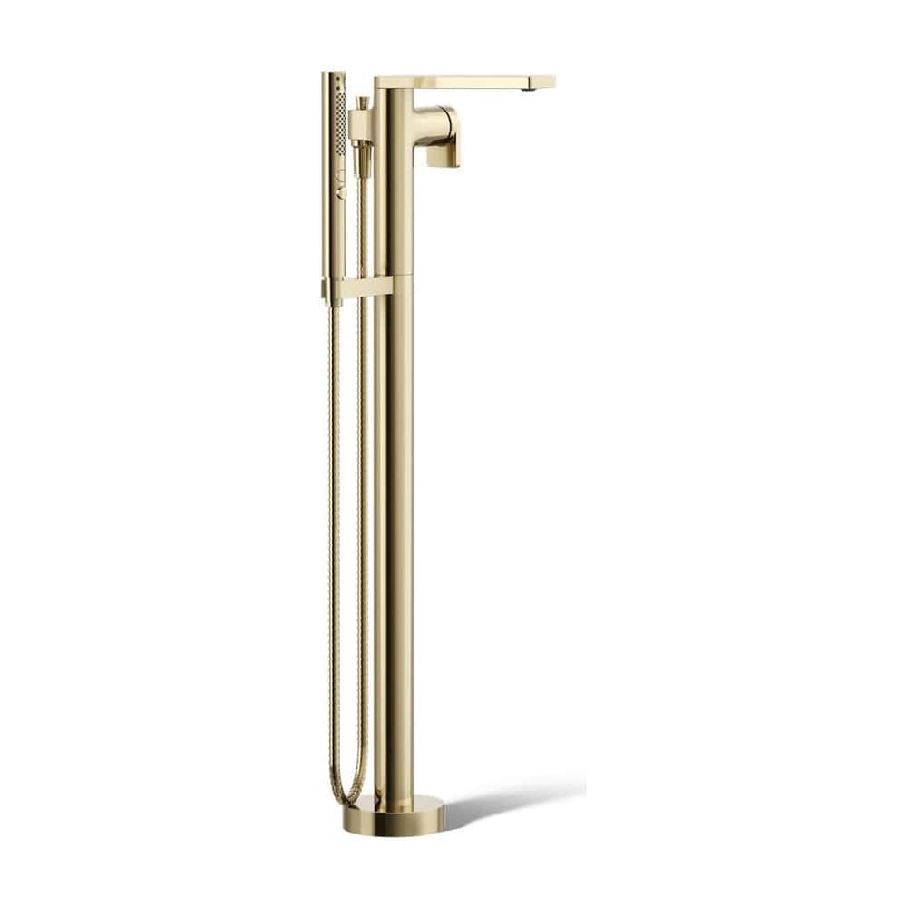 Composed Floor Mounted Tub Filler with Hand Shower and Built-In Diverter