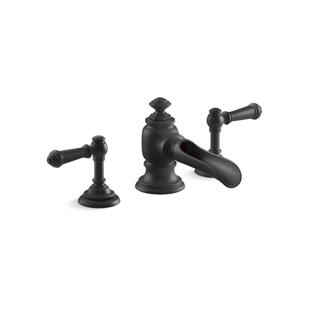 Artifacts Widespread Bathroom Faucet with Flume Spout and Lever Handles - Includes Metal Pop-Up Drain Assembly