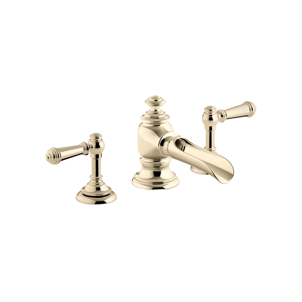 Artifacts Widespread Bathroom Faucet with Flume Spout and Lever Handles - Includes Metal Pop-Up Drain Assembly