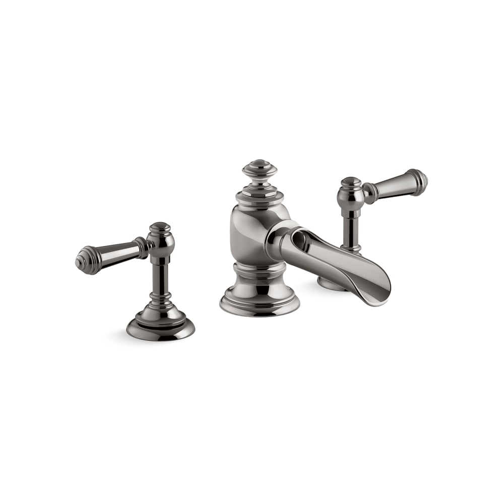 Artifacts Widespread Bathroom Faucet with Flume Spout and Lever Handles - Includes Metal Pop-Up Drain Assembly