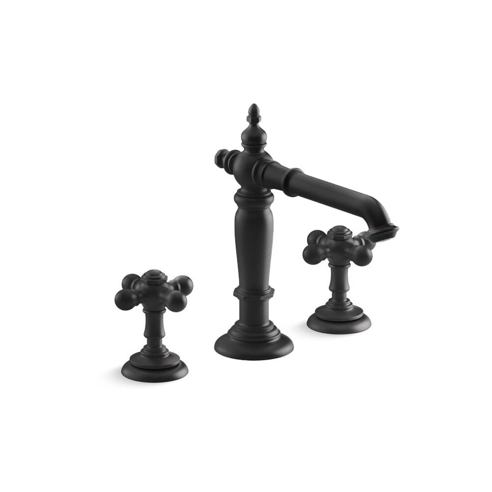 Artifacts Widespread Bathroom Faucet with Column Spout and Cross Handles - Includes Metal Pop-Up Drain Assembly