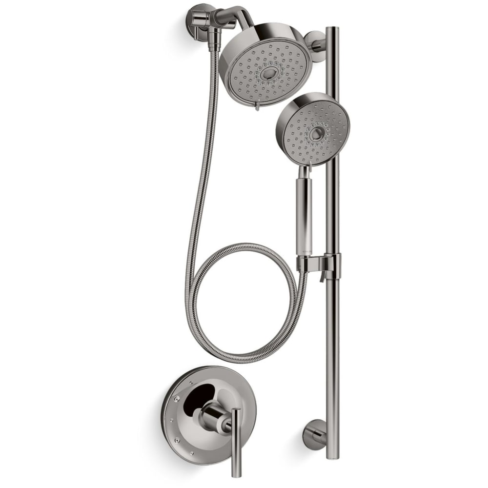 Purist Pressure Balanced Shower System with Shower Head, Hand Shower, Slide Bar, Shower Arm, Hose and Valve Trim – Less Rough-In Valve