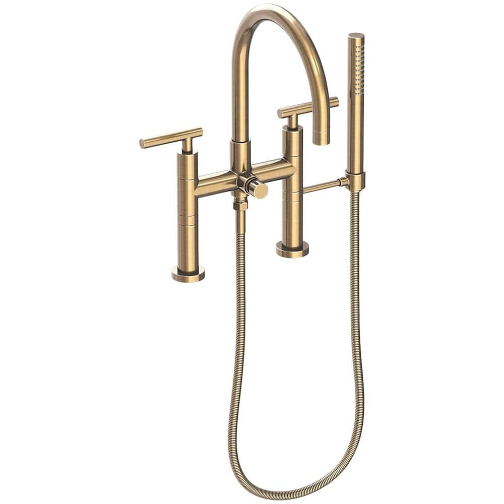 East Linear Deck Mounted Tub Filler with Lever Handles and Built-In Diverter - Includes Hand Shower