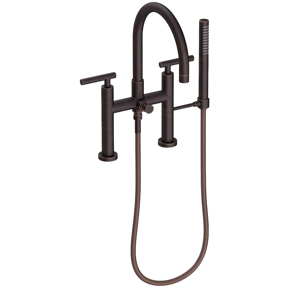 East Linear Deck Mounted Tub Filler with Lever Handles and Built-In Diverter - Includes Hand Shower