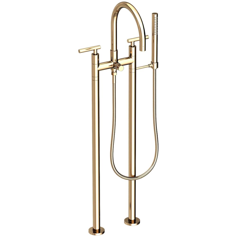 East Linear Floor Mounted Tub Filler with Lever Handles and Built-In Diverter - Includes Hand Shower