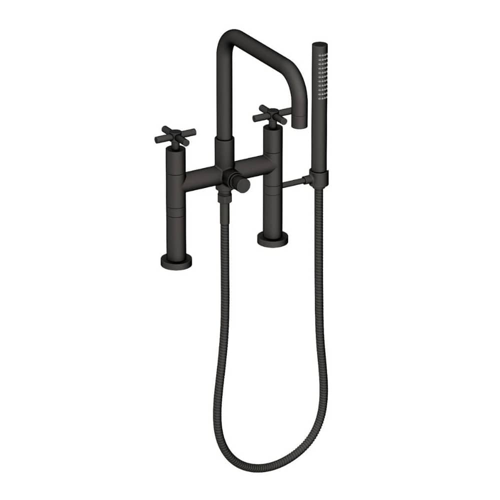 East Square Deck Mounted Tub Filler with Cross Handles and Built-In Diverter - Includes Hand Shower