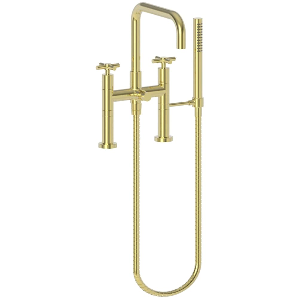 East Square Deck Mounted Tub Filler with Cross Handles and Built-In Diverter - Includes Hand Shower
