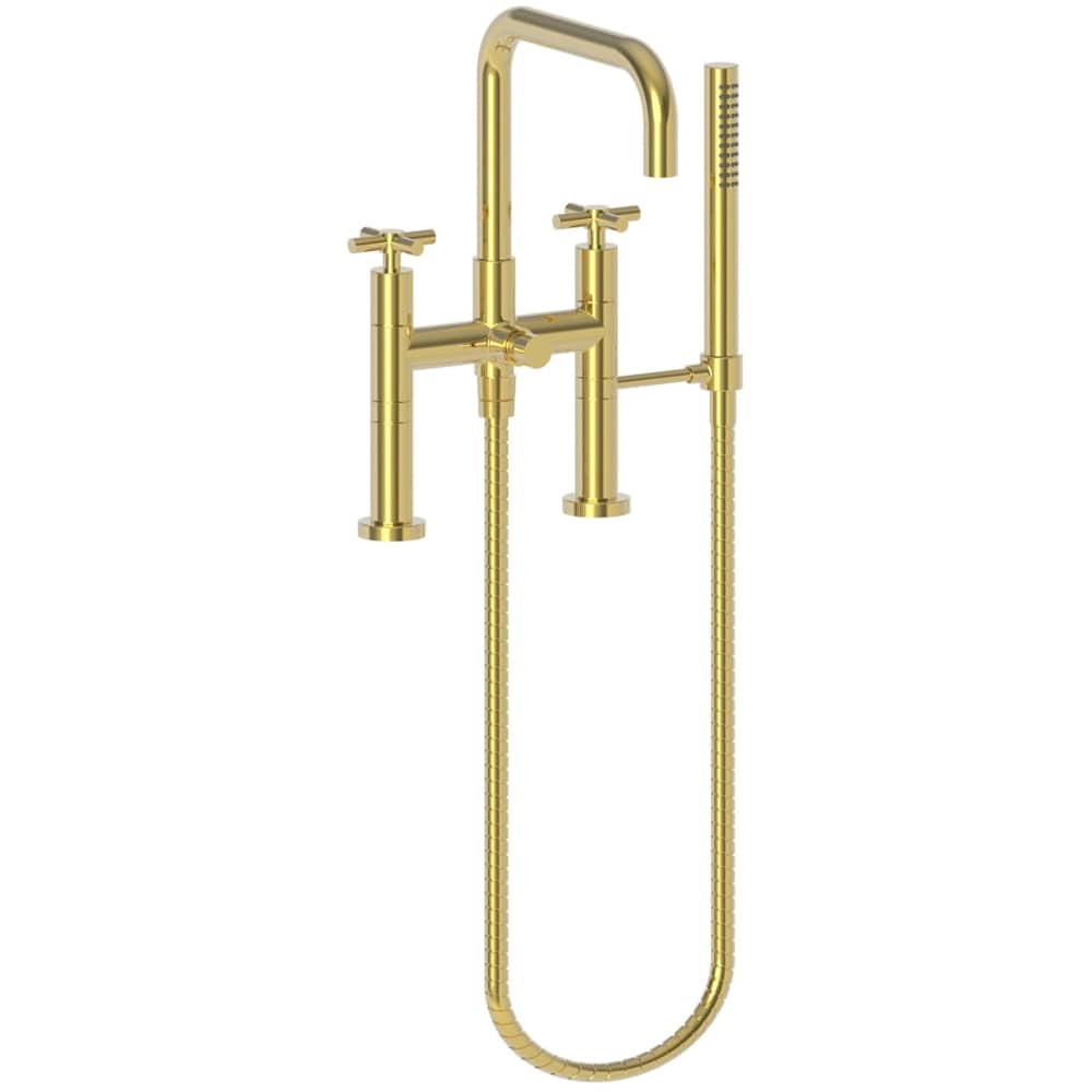East Square Deck Mounted Tub Filler with Cross Handles and Built-In Diverter - Includes Hand Shower