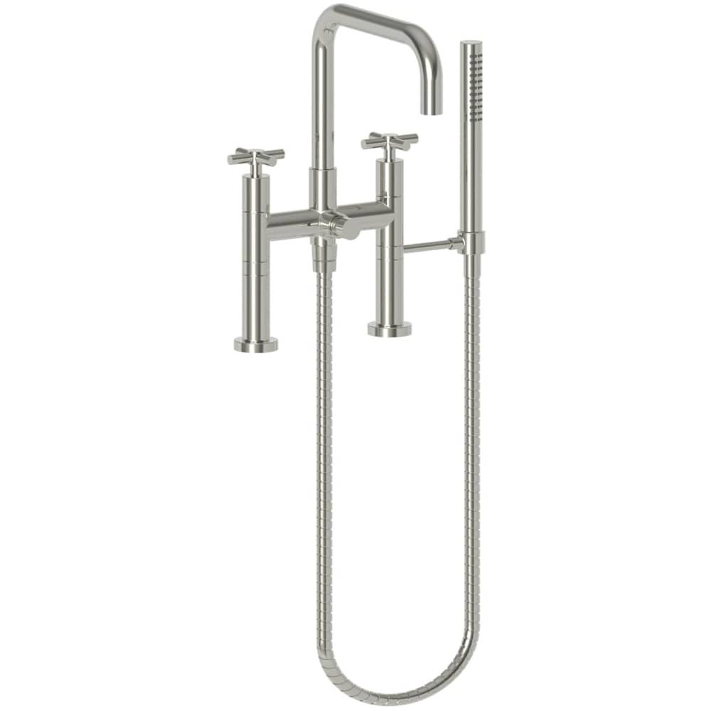 East Square Deck Mounted Tub Filler with Cross Handles and Built-In Diverter - Includes Hand Shower