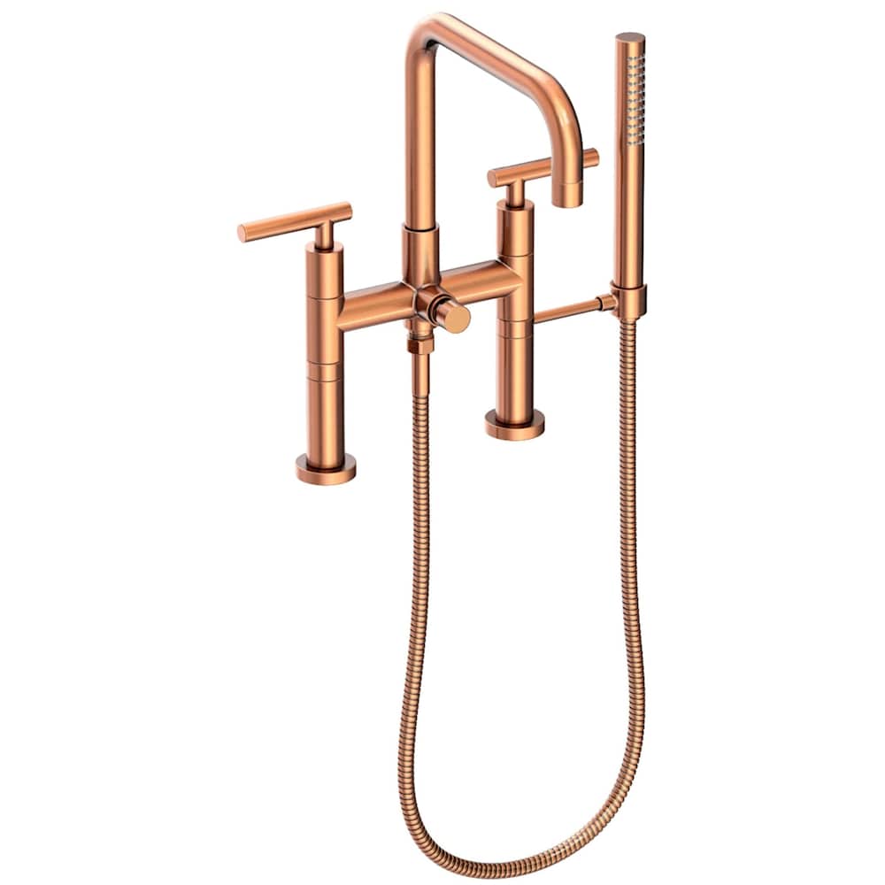 East Square Deck Mounted Tub Filler with Lever Handles and Built-In Diverter - Includes Hand Shower