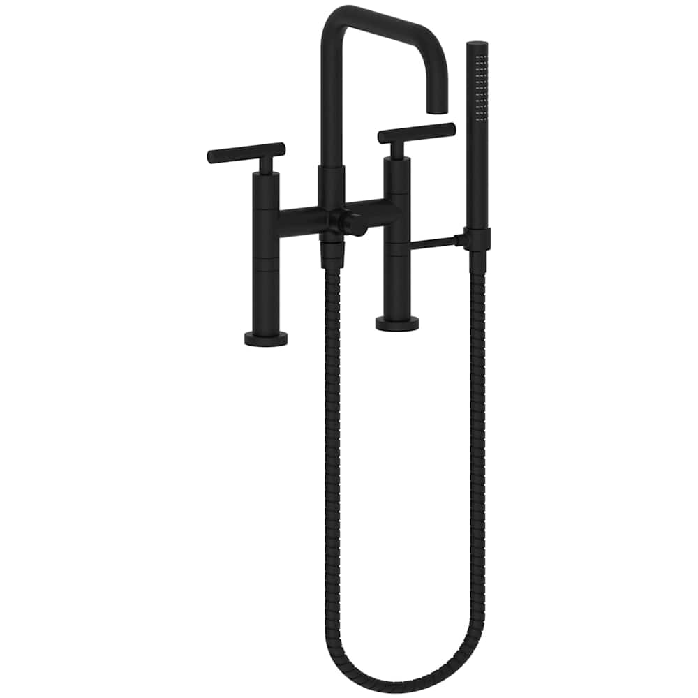 East Square Deck Mounted Tub Filler with Lever Handles and Built-In Diverter - Includes Hand Shower