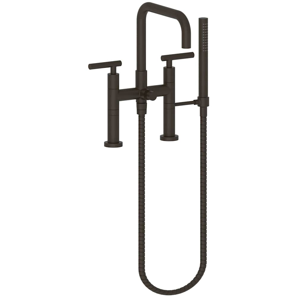 East Square Deck Mounted Tub Filler with Lever Handles and Built-In Diverter - Includes Hand Shower