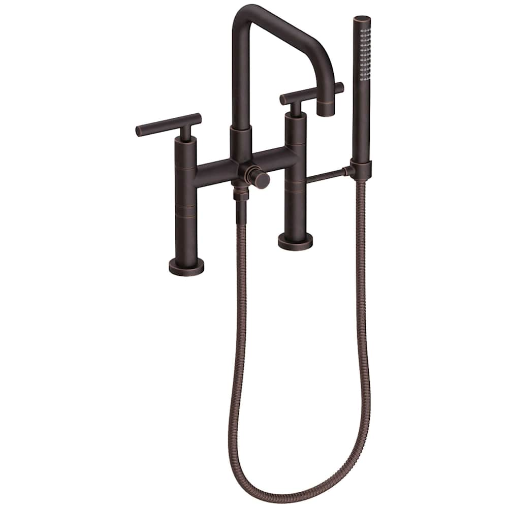 East Square Deck Mounted Tub Filler with Lever Handles and Built-In Diverter - Includes Hand Shower