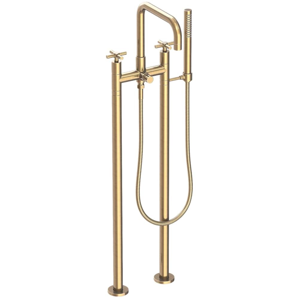East Square Floor Mounted Tub Filler with Cross Handles and Built-In Diverter - Includes Hand Shower