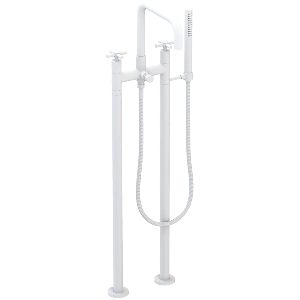 East Square Floor Mounted Tub Filler with Cross Handles and Built-In Diverter - Includes Hand Shower