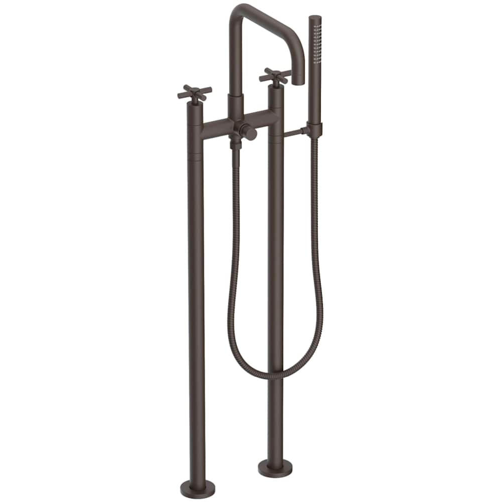 East Square Floor Mounted Tub Filler with Cross Handles and Built-In Diverter - Includes Hand Shower