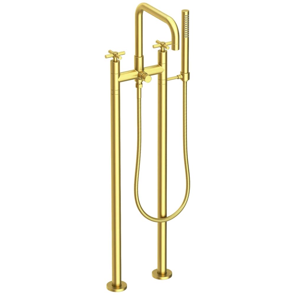 East Square Floor Mounted Tub Filler with Cross Handles and Built-In Diverter - Includes Hand Shower