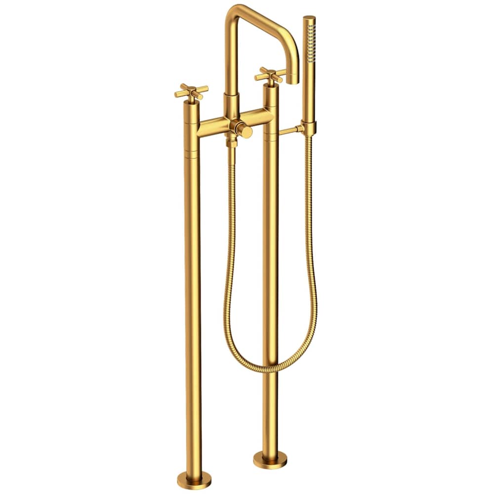 East Square Floor Mounted Tub Filler with Cross Handles and Built-In Diverter - Includes Hand Shower