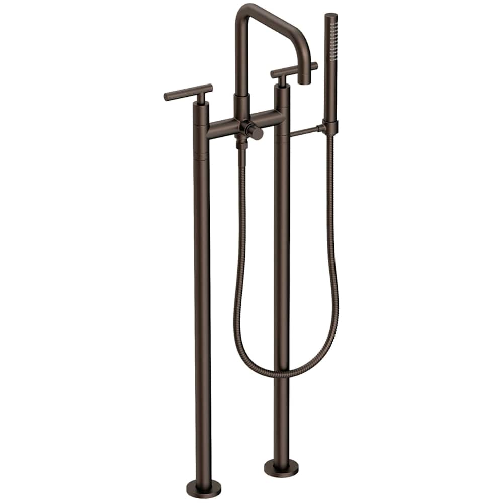 East Square Floor Mounted Tub Filler with Lever Handles and Built-In Diverter - Includes Hand Shower
