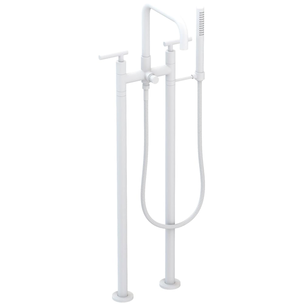 East Square Floor Mounted Tub Filler with Lever Handles and Built-In Diverter - Includes Hand Shower