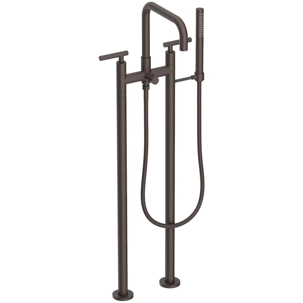 East Square Floor Mounted Tub Filler with Lever Handles and Built-In Diverter - Includes Hand Shower