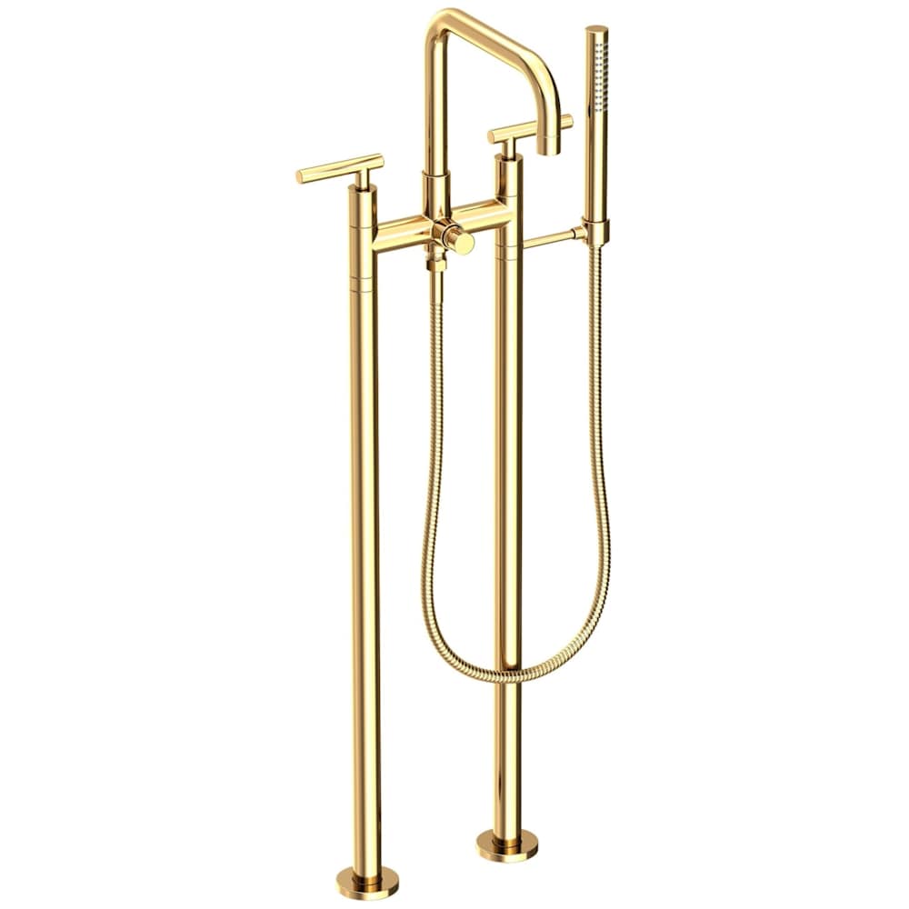 East Square Floor Mounted Tub Filler with Lever Handles and Built-In Diverter - Includes Hand Shower
