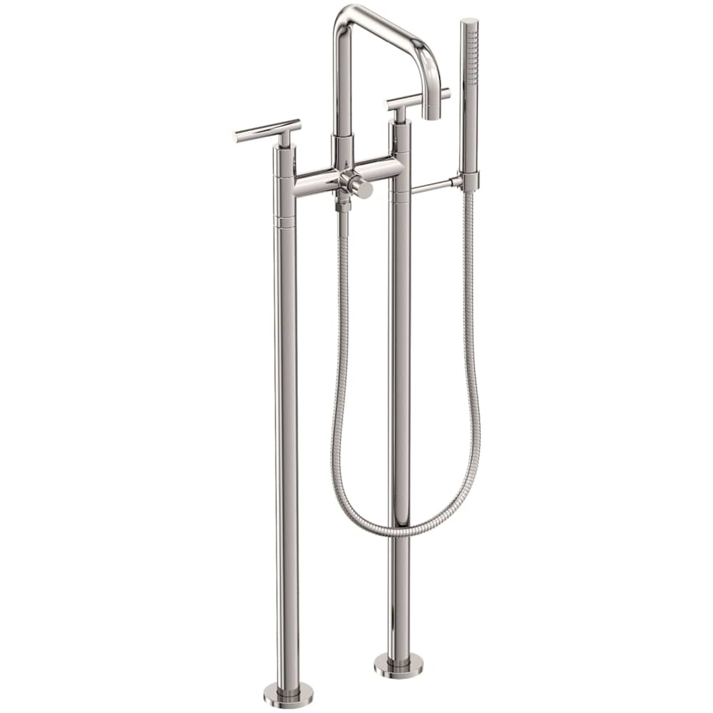 East Square Floor Mounted Tub Filler with Lever Handles and Built-In Diverter - Includes Hand Shower