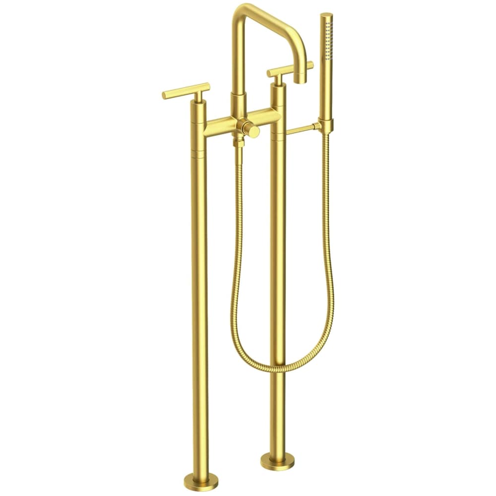 East Square Floor Mounted Tub Filler with Lever Handles and Built-In Diverter - Includes Hand Shower