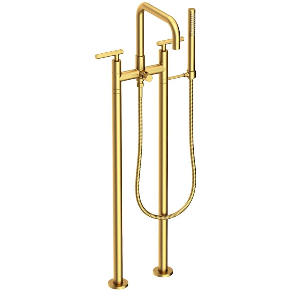 East Square Floor Mounted Tub Filler with Lever Handles and Built-In Diverter - Includes Hand Shower
