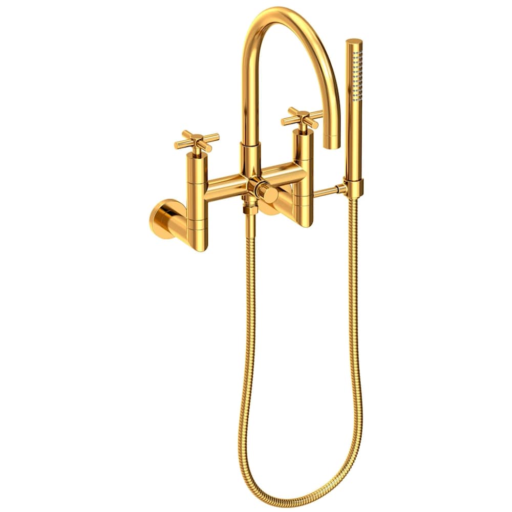 East Linear Wall Mounted Tub Filler with Cross Handles and Built-In Diverter - Includes Hand Shower