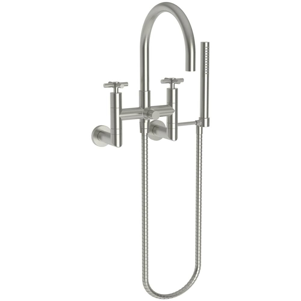 East Linear Wall Mounted Tub Filler with Cross Handles and Built-In Diverter - Includes Hand Shower