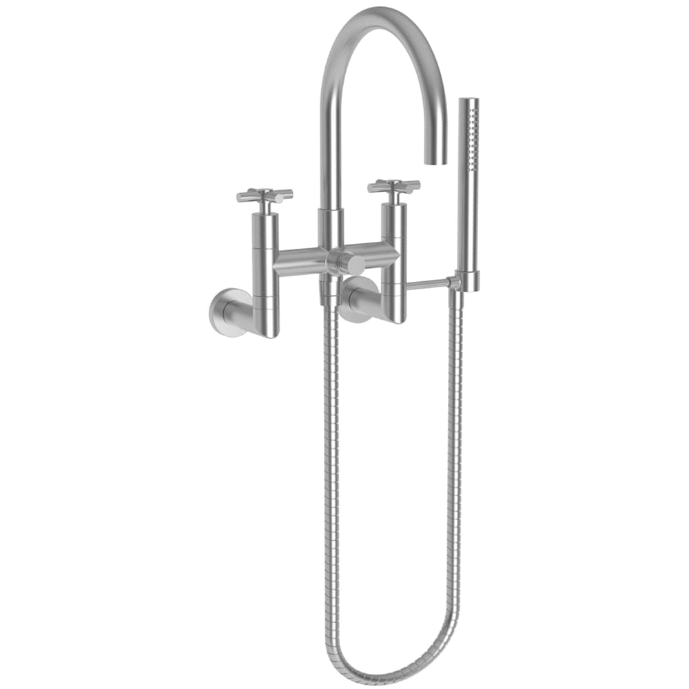 East Linear Wall Mounted Tub Filler with Cross Handles and Built-In Diverter - Includes Hand Shower