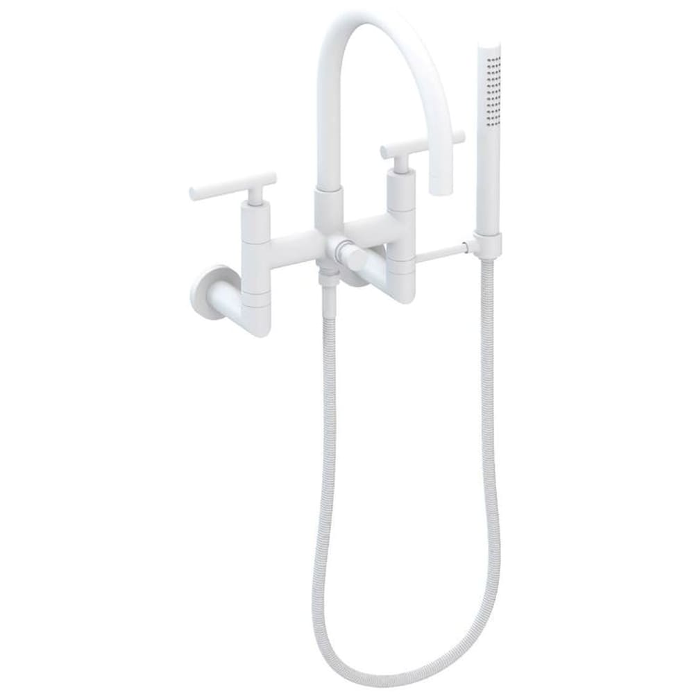 East Linear Wall Mounted Tub Filler with Lever Handles and Built-In Diverter - Includes Hand Shower