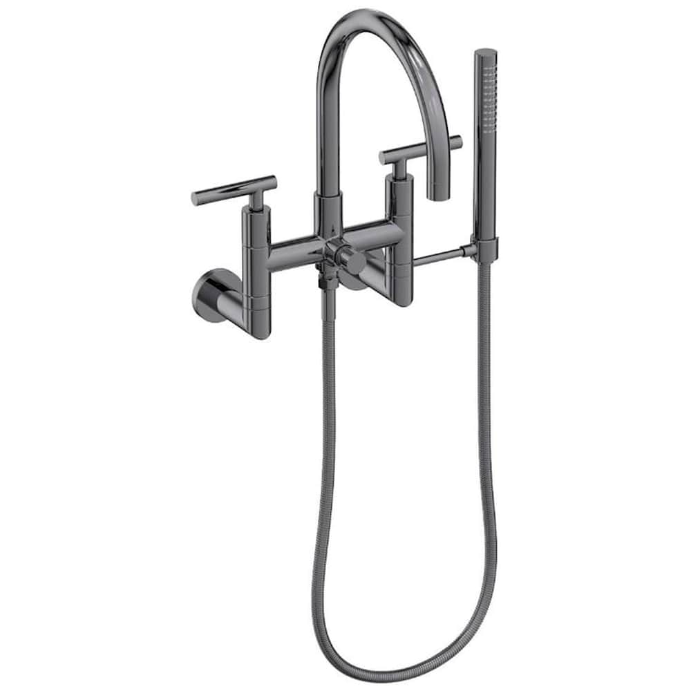 East Linear Wall Mounted Tub Filler with Lever Handles and Built-In Diverter - Includes Hand Shower