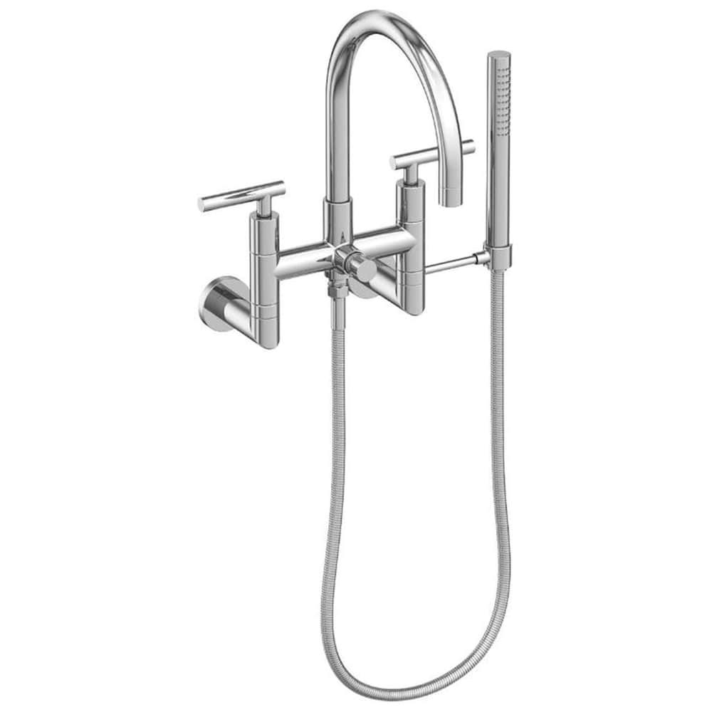East Linear Wall Mounted Tub Filler with Lever Handles and Built-In Diverter - Includes Hand Shower