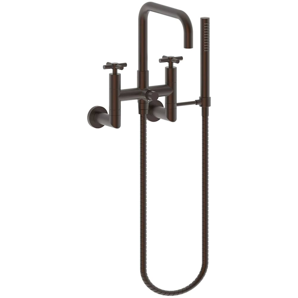 East Square Wall Mounted Tub Filler with Cross Handles and Built-In Diverter - Includes Hand Shower
