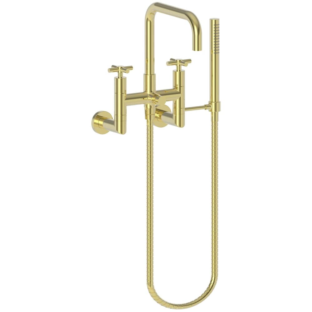East Square Wall Mounted Tub Filler with Cross Handles and Built-In Diverter - Includes Hand Shower
