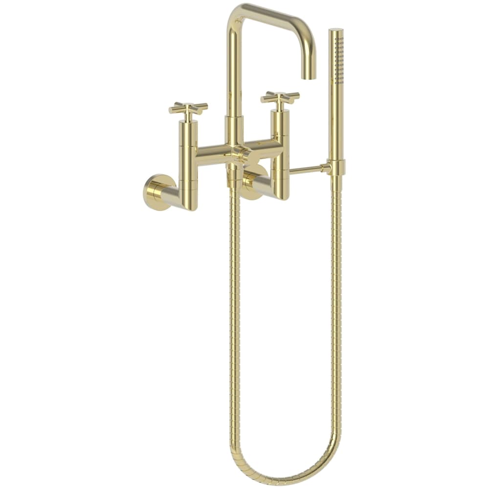 East Square Wall Mounted Tub Filler with Cross Handles and Built-In Diverter - Includes Hand Shower