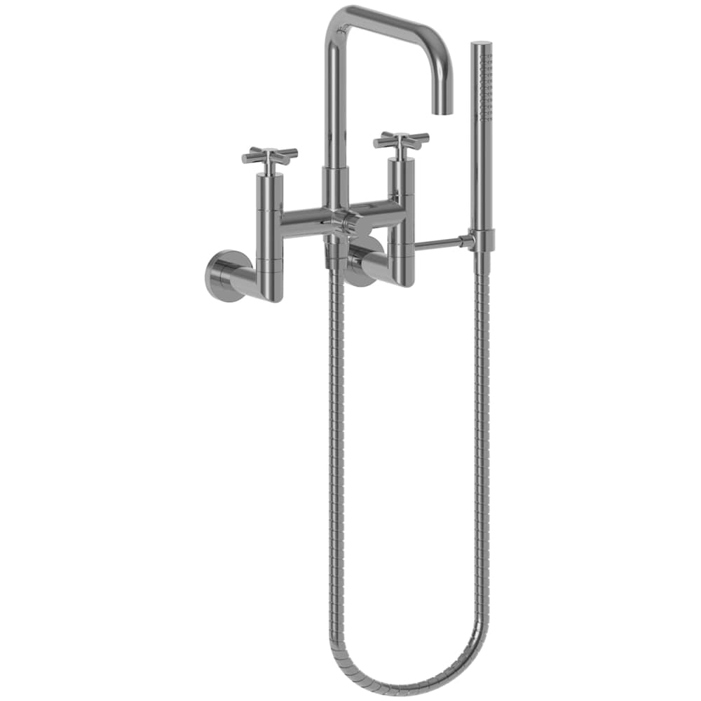 East Square Wall Mounted Tub Filler with Cross Handles and Built-In Diverter - Includes Hand Shower