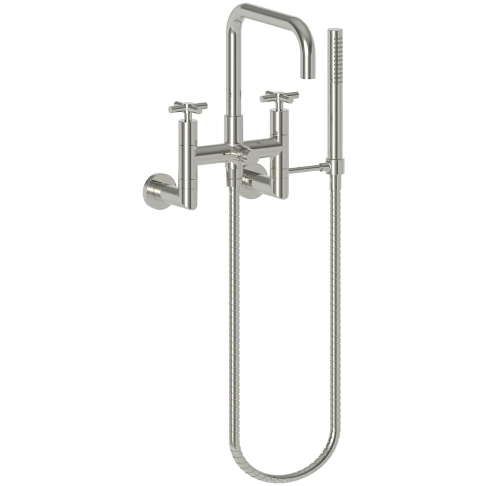 East Square Wall Mounted Tub Filler with Cross Handles and Built-In Diverter - Includes Hand Shower